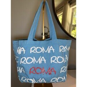 Robin Ruth Roma Italy Blue Canvas Mini Tote Bag Souvenir Travel Shoulder Bag